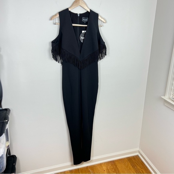 Nookie Womens Iris Black Fringe Skinny Leg Evening Jumpsuit NWT - Picture 6 of 14